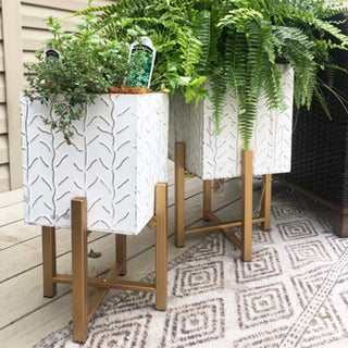 Embossed Tin Planters With Stands  Set of 2