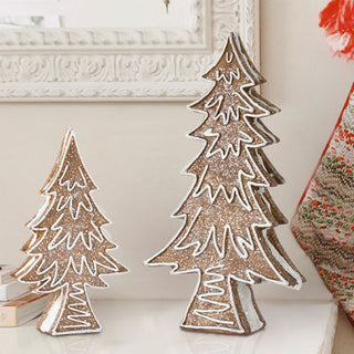 Snow-covered Shimmering Gingerbread Tree, Set of 2
