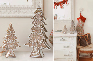 Snow-covered Shimmering Gingerbread Tree, Set of 2