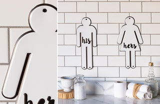 His and Hers Metal Bathroom Signs