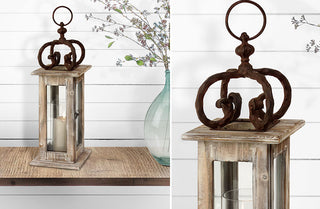 *TALL* Wooden Lantern With Wrought Iron Details