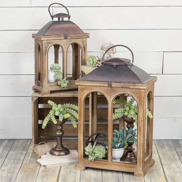 Timber Lantern Rustic Wood Lanterns Set of 2 - Farmhouse Lanterns - Decor Steals