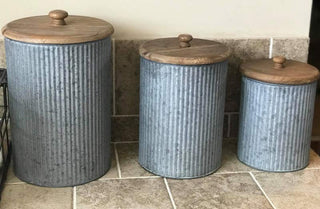Corrugated Tin Canisters  Set of 3
