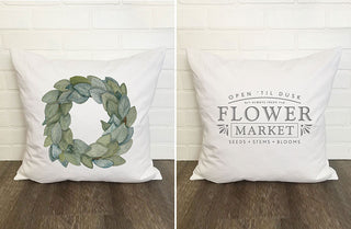 Double Sided Magnolia Wreath & Flower Market Pillow Cover