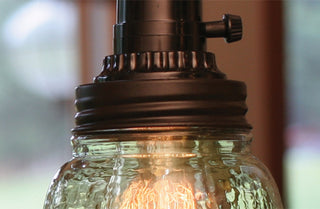 Green Tinted Glass Mason Jar Pendant Light Vintage Farmhouse