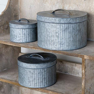 Round Corrugated Tin Containers  Set of 3