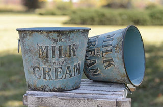 Distressed Metal Milk And Cream Buckets  Set of 2