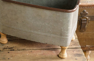 Galvanized Metal Tubs with Wooden Feet, Set of 2