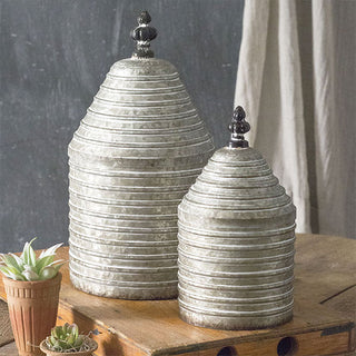 Galvanized Metal Ribbed Canisters  Set of 2