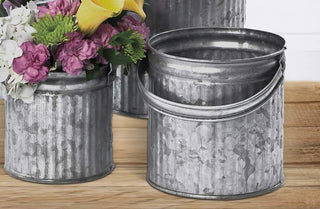 Galvanized Tin Buckets With Handles  Set of 3