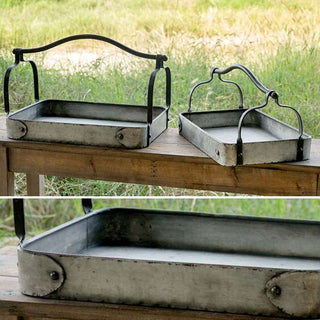 Artisan Metal Tray With Handles  Set of 2