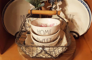Vintage Square Wire Basket With Wooden Handle