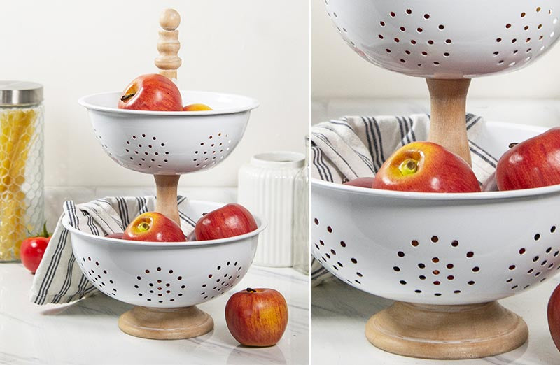 Two-Tiered Decorative Colander Stand | Chippy Farmhouse – Decor Steals