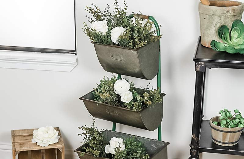 3 tier galvanized hanging planter Galvanized Metal Three Tiered Planter | Farmhouse Living