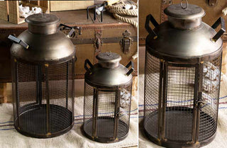 Industrial Cage Lanterns  Set of 2