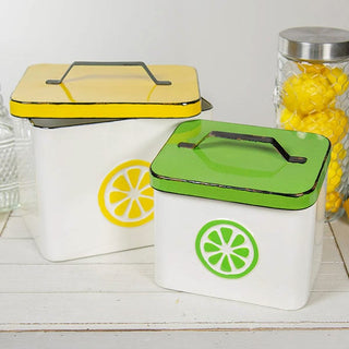 Chippy Enamel Lemon and Lime Canisters  Set of 2
