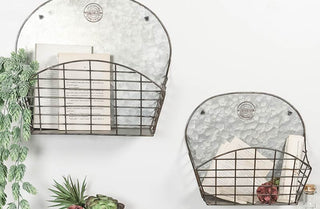 Industrial Galvanized Wall Baskets  Set of 2