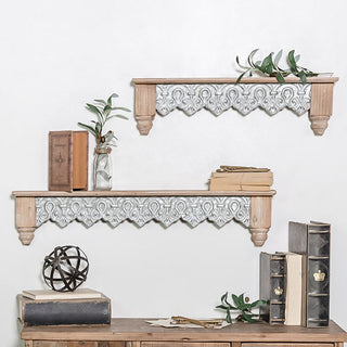 Wood and Tin Filigree Shelf  Set of 2
