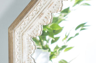 Distressed Wood Scalloped Edged Mirror