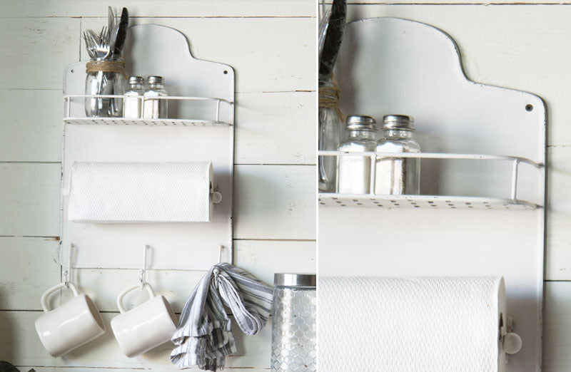 Distressed White Kitchen Rack - Farmhouse Organization – Decor Steals