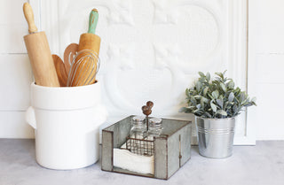 Galvanized Napkin Holder with Salt and Pepper Shakers