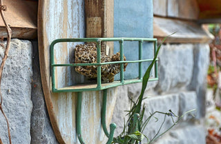 Wood Wall Shelf With Wire Basket  Vintage Farmhouse