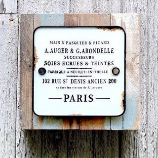 Enamel Paris Sign with Wood Back