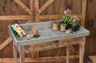Wooden Potting Table w/ Galvanized Top