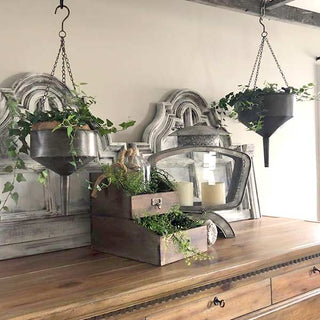 hanging kitchen planter Galvanized Funnel Hanging Planter Set of 2
