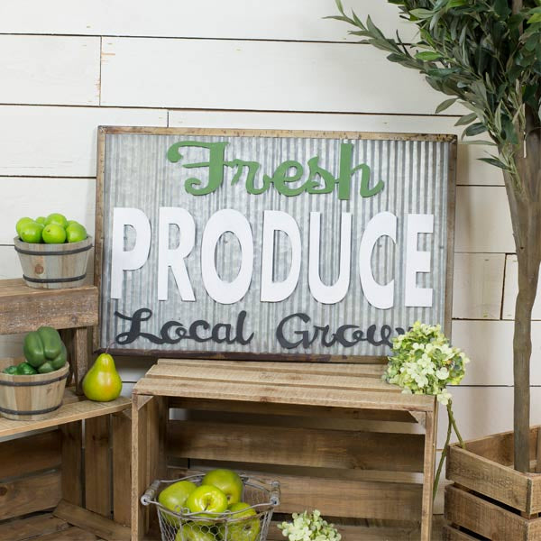 Galvanized Fresh Produce Sign - Vintage Market Signs - Decor Steals