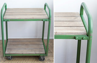 Distressed Wood and Metal Rolling Cart