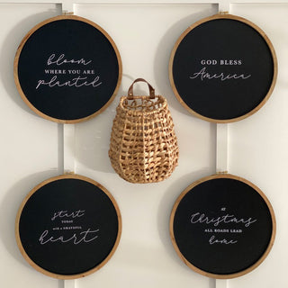 Seasonal Round Embroidery Inspired Signs, Set of 4