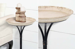 Antique Distressed Round Tray End Table