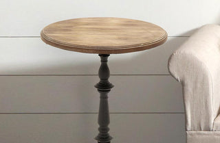 Industrial Metal Accent Table with Wooden Top