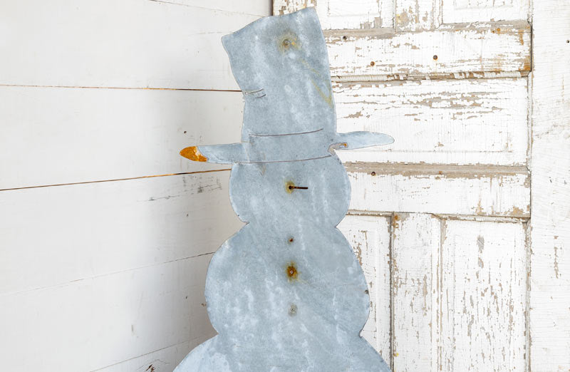 Snowman Tall Galvanized Metal Decorative Christmas Pitcher Vase