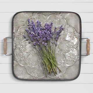 Square Embossed Metal Tray with Handles