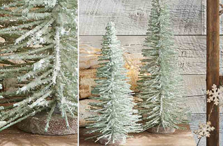 Snowy Tabletop Bristle Christmas Trees  Set of 2