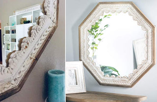Distressed Wood Scalloped Edged Mirror