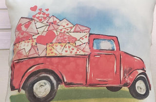 Double Sided Valentine's Red Truck Pillow Cover