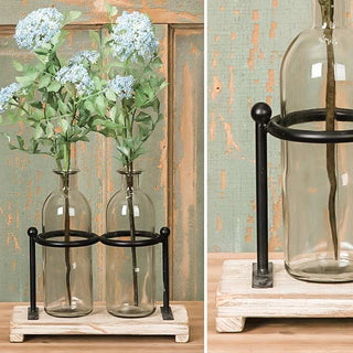 Vase Holder with 2 Glass Bottles