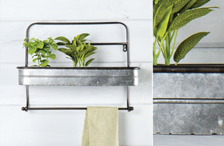Galvanized Metal Shelf with Towel Bar