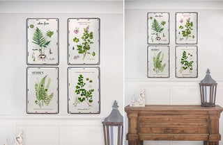 White Enamel Botanical Prints  Set of 4