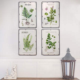 White Enamel Botanical Prints  Set of 4