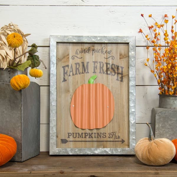 Metal Framed Handpicked Pumpkin Sign - Fall Farmhouse - Decor Steals