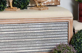 Corrugated Metal Storage Bench With Two Ottomans