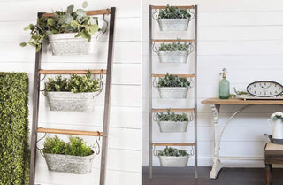 *HUGE* Farmhouse Ladder With Galvanized Planters