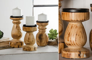 Chunky Wooden Candle Holders  Set of 3