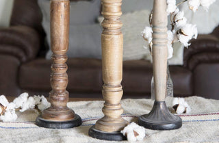 HUGE Antiqued Finish Wooden Candle Sticks  Set of 3