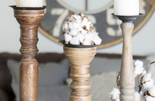 HUGE Antiqued Finish Wooden Candle Sticks  Set of 3