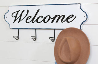 Distressed Enamel Welcome Sign Wall Rack